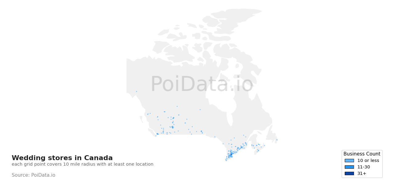Wedding store density map for Canada
