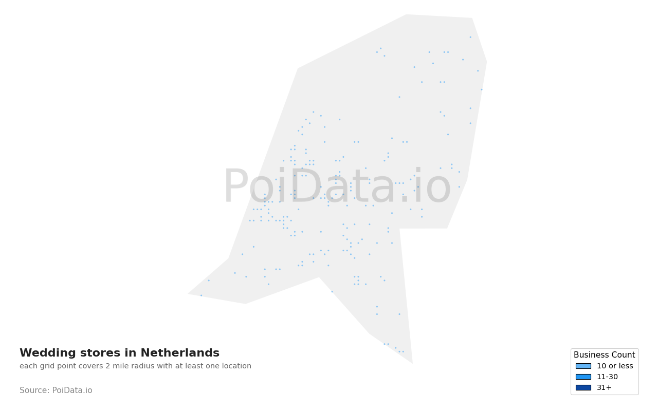 Wedding store density map for Netherlands