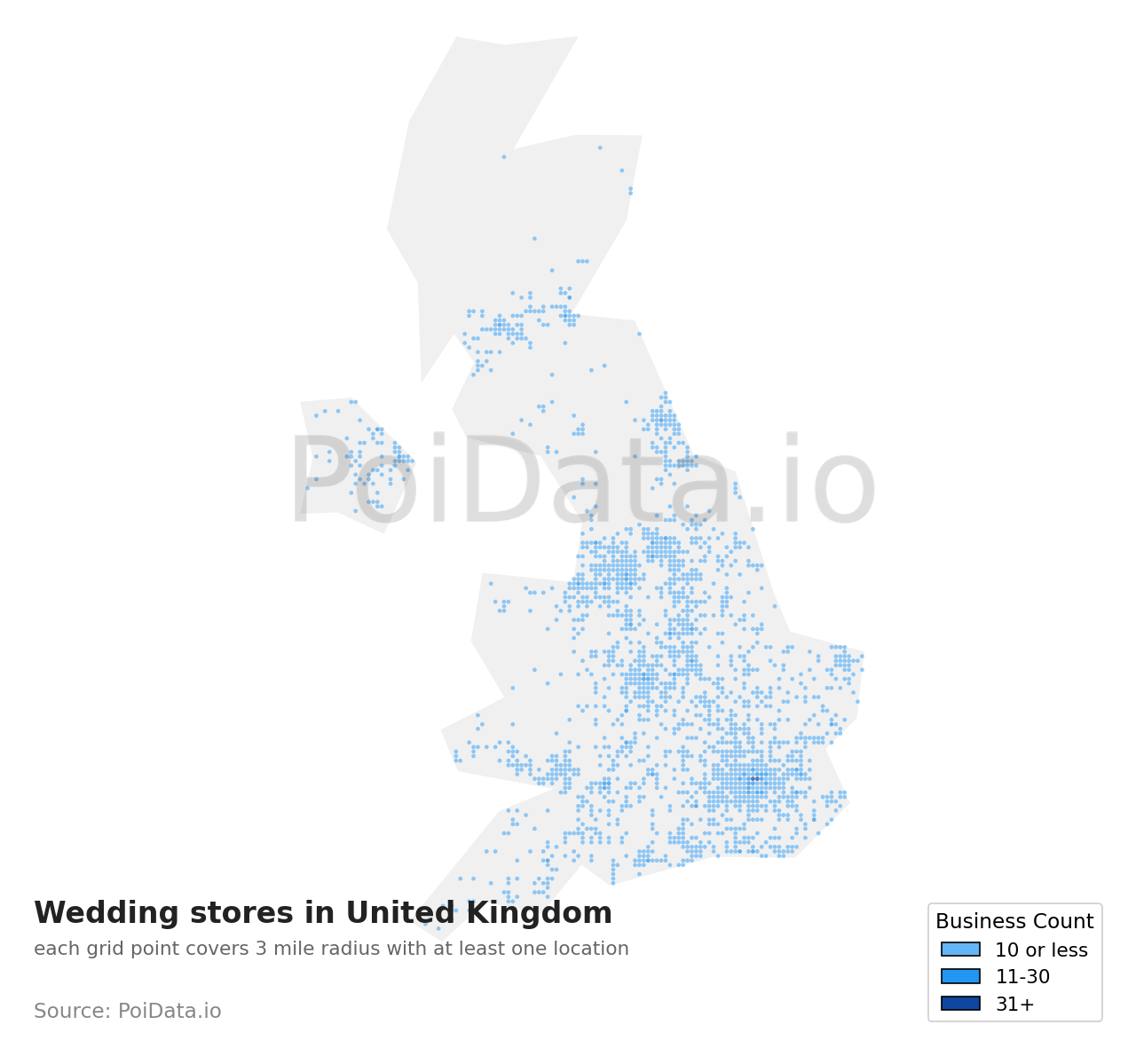 Wedding store density map for United Kingdom