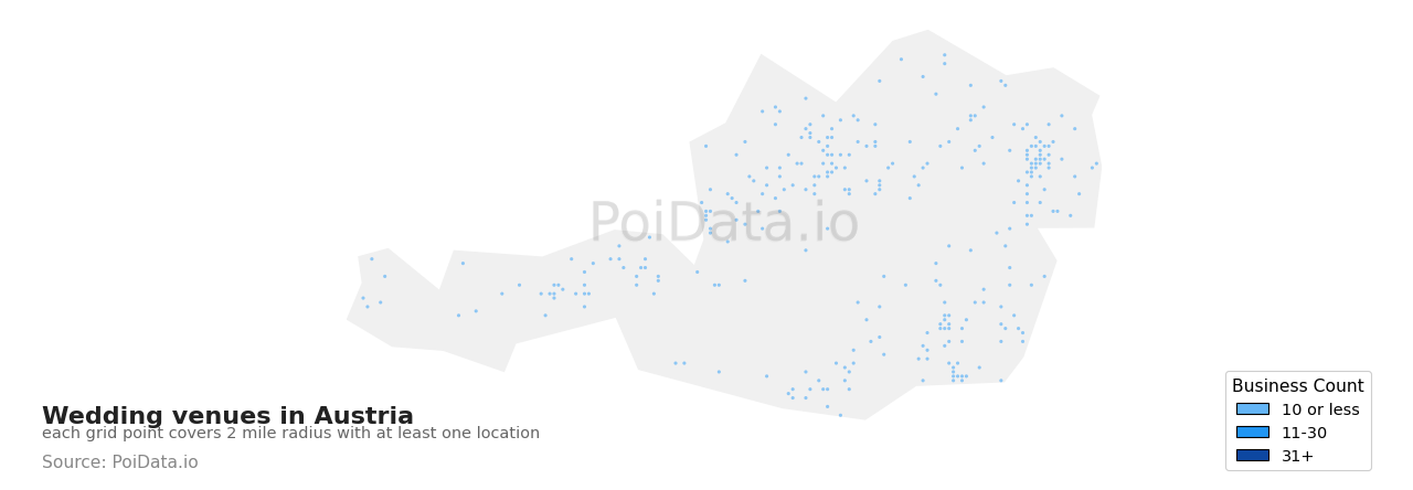 Wedding venue density map for Austria