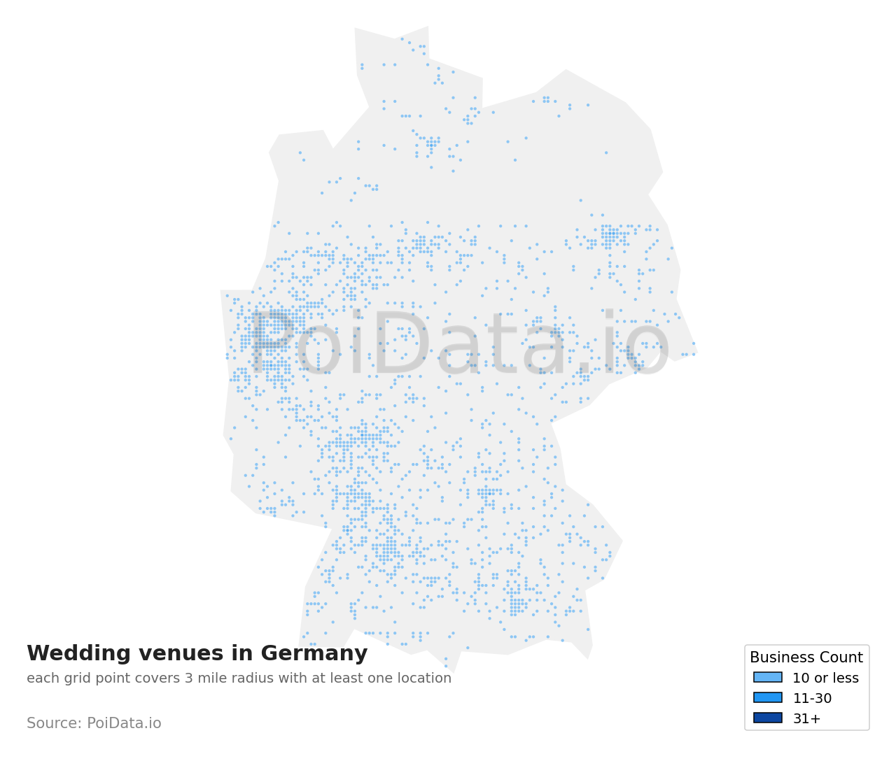 Wedding venue density map for Germany