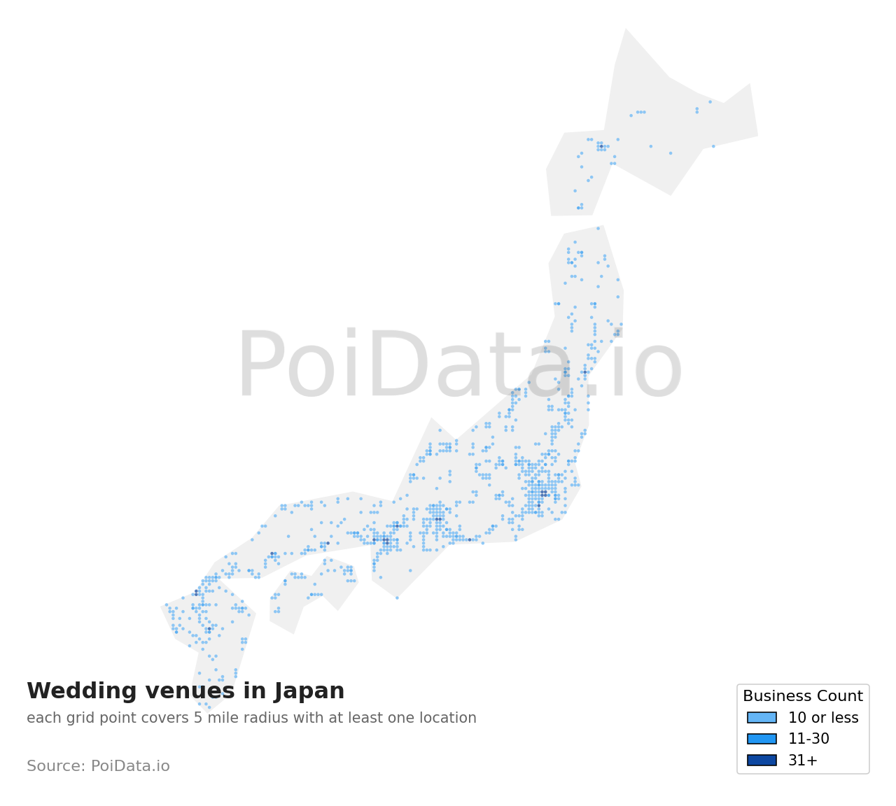 Wedding venue density map for Japan