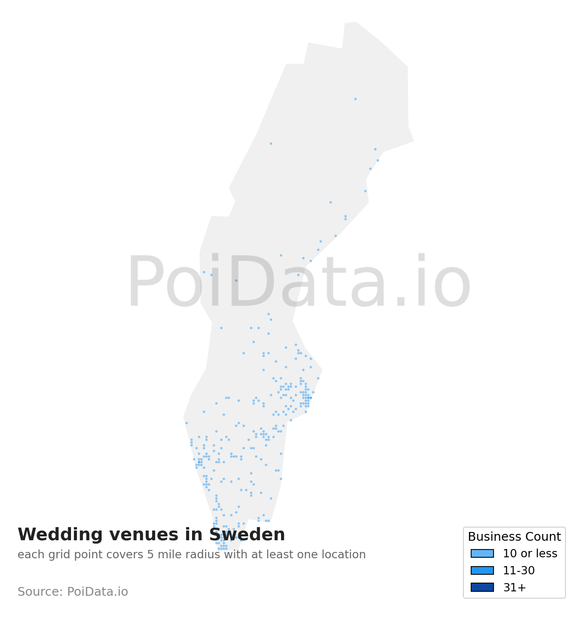 Wedding venue density map for Sweden