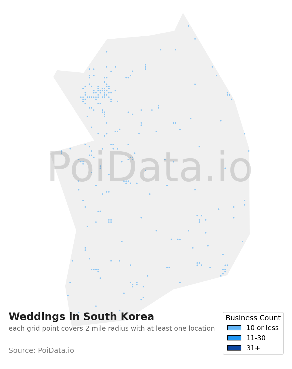 Weddings density map for South Korea