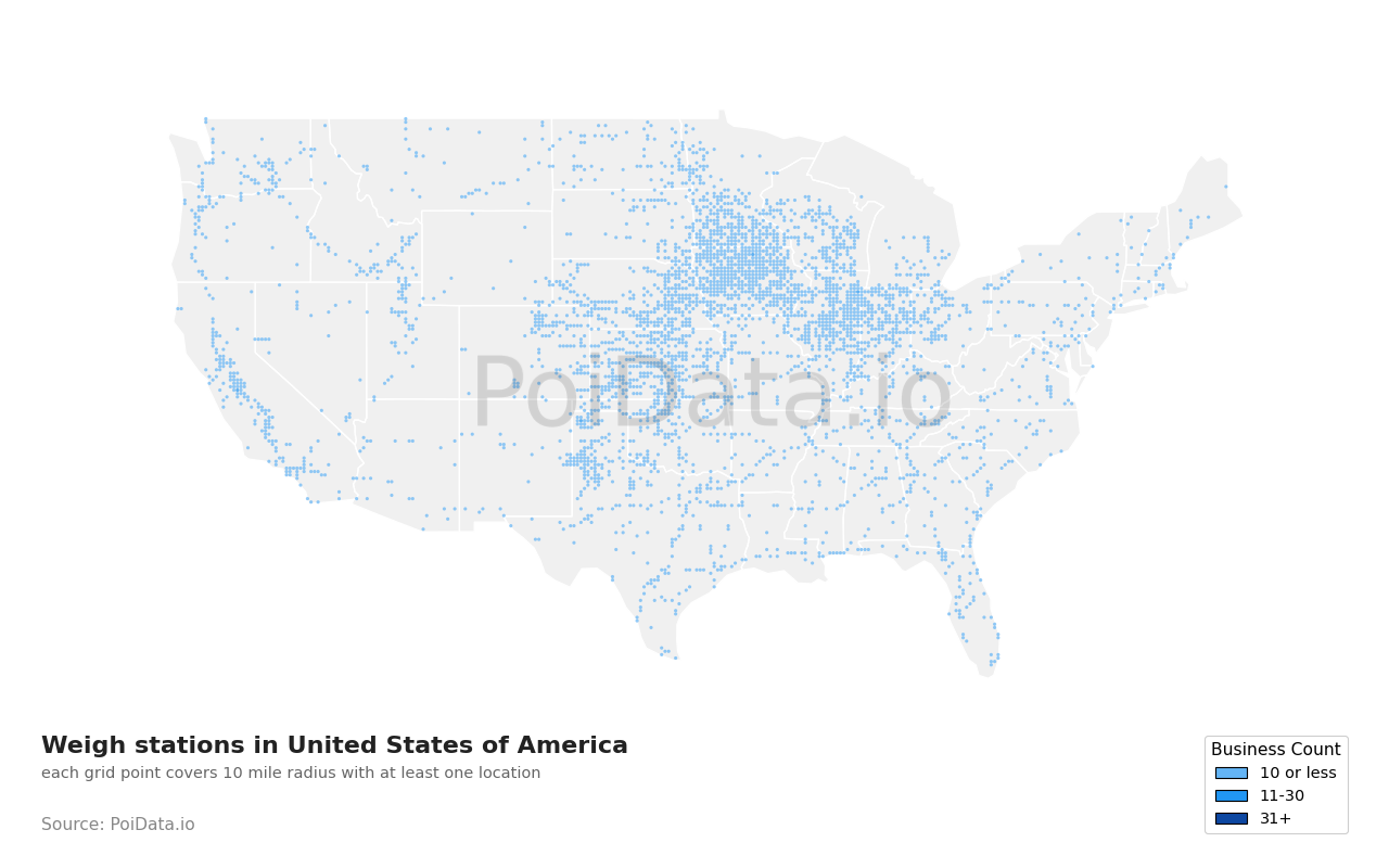 Weigh station density map for United States