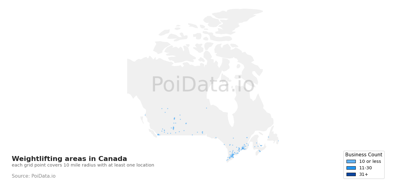 Weightlifting area density map for Ontario, Canada