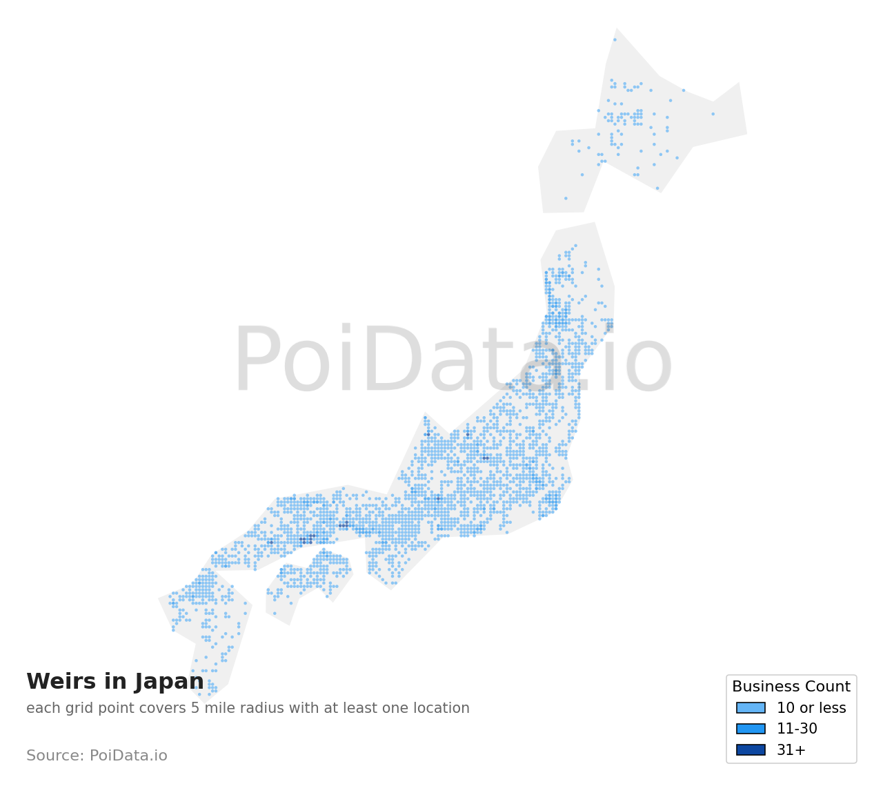 Weir density map for Japan