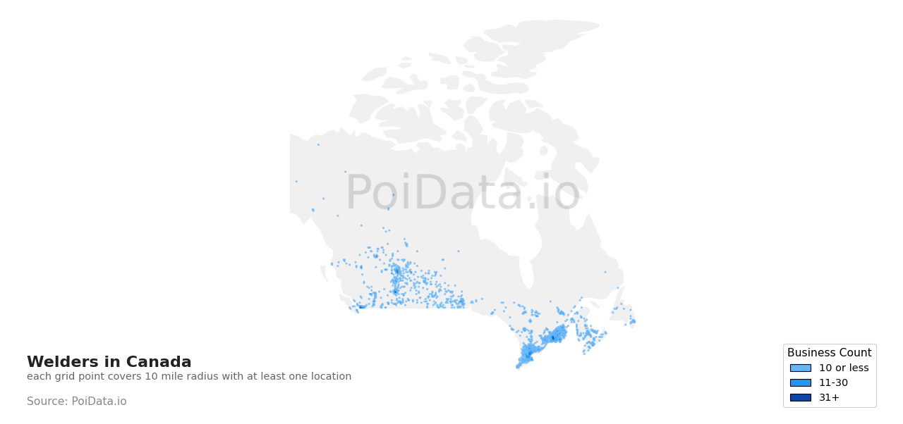 Welder density map for Canada