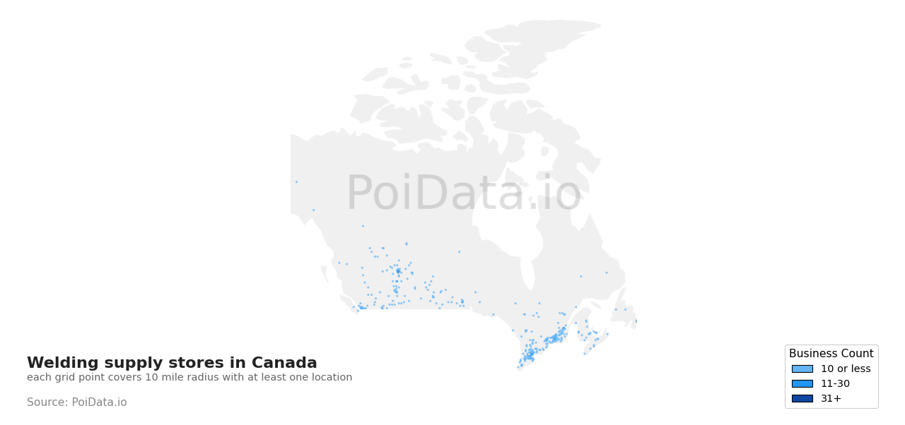 Welding supply store density map for Prince Edward Island, Canada