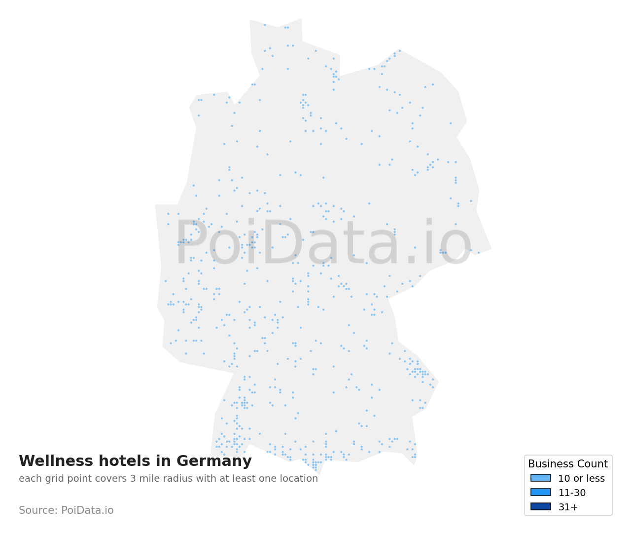 Wellness hotel density map for Germany
