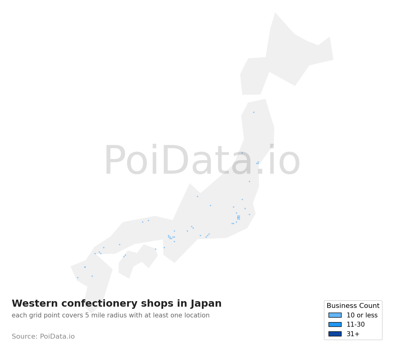 Western confectionery shops density map for Japan