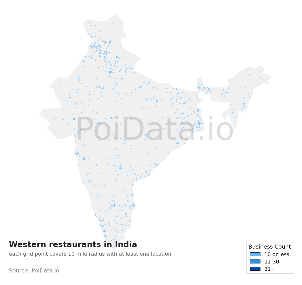 Western restaurant density map for India