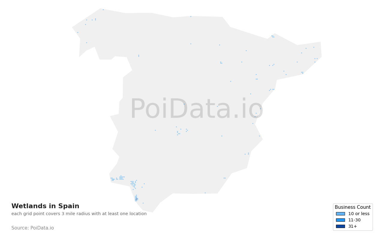 Wetland density map for Spain