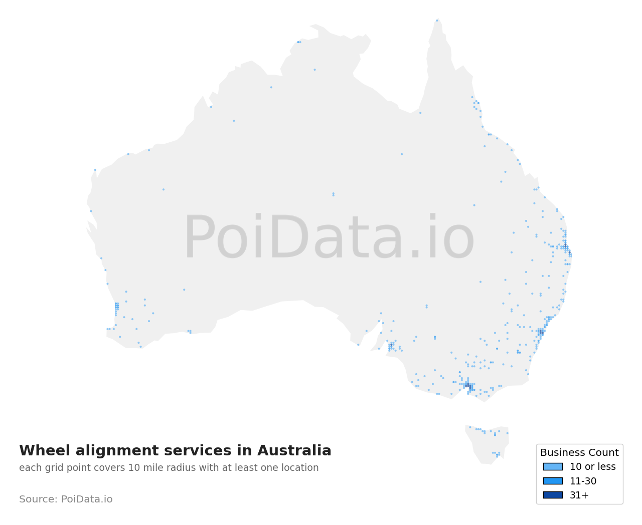 Wheel alignment service density map for Northern Territory, Australia