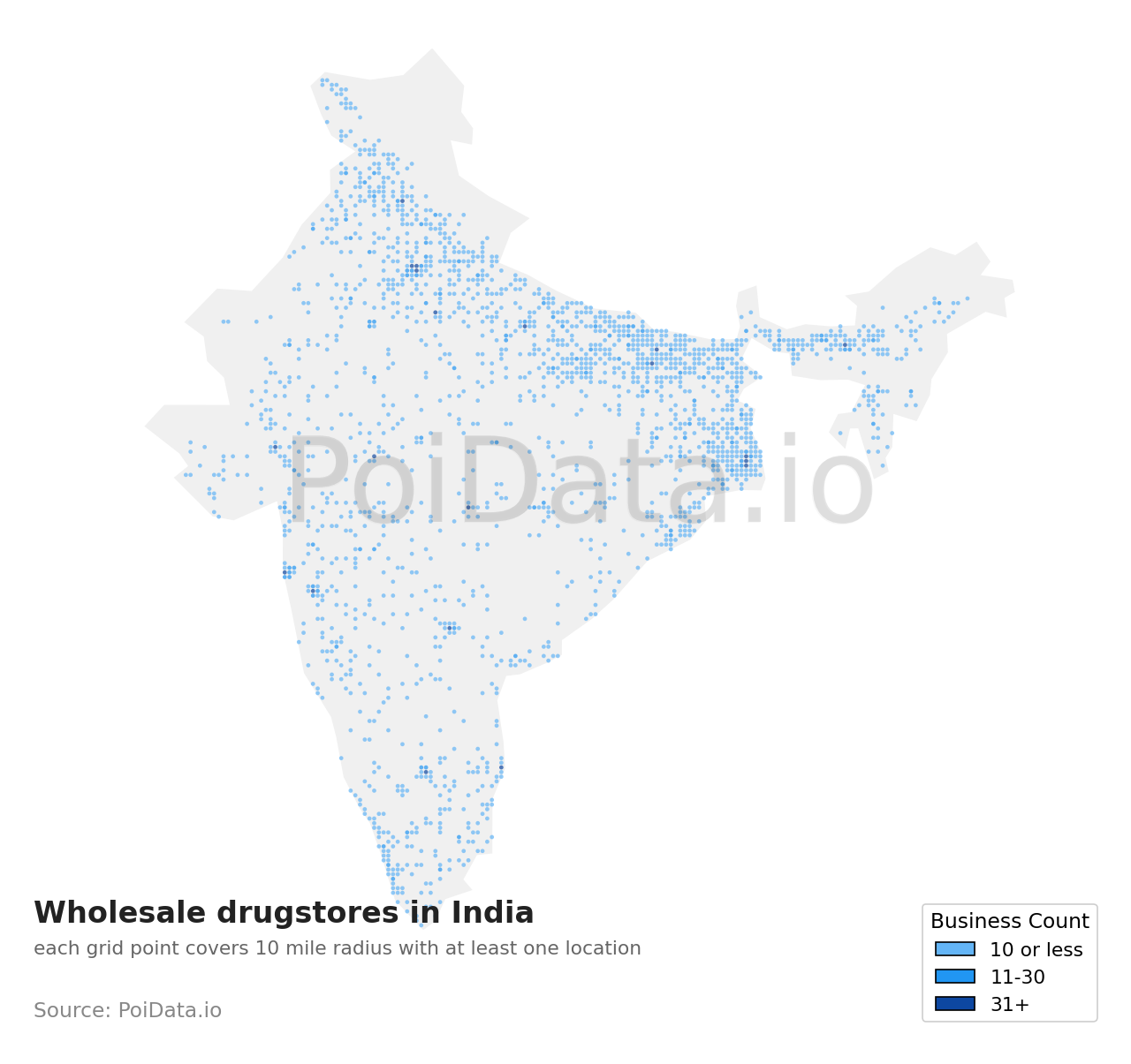 Wholesale drugstore density map for India