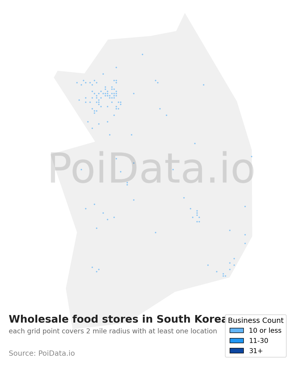 Wholesale food store density map for South Korea