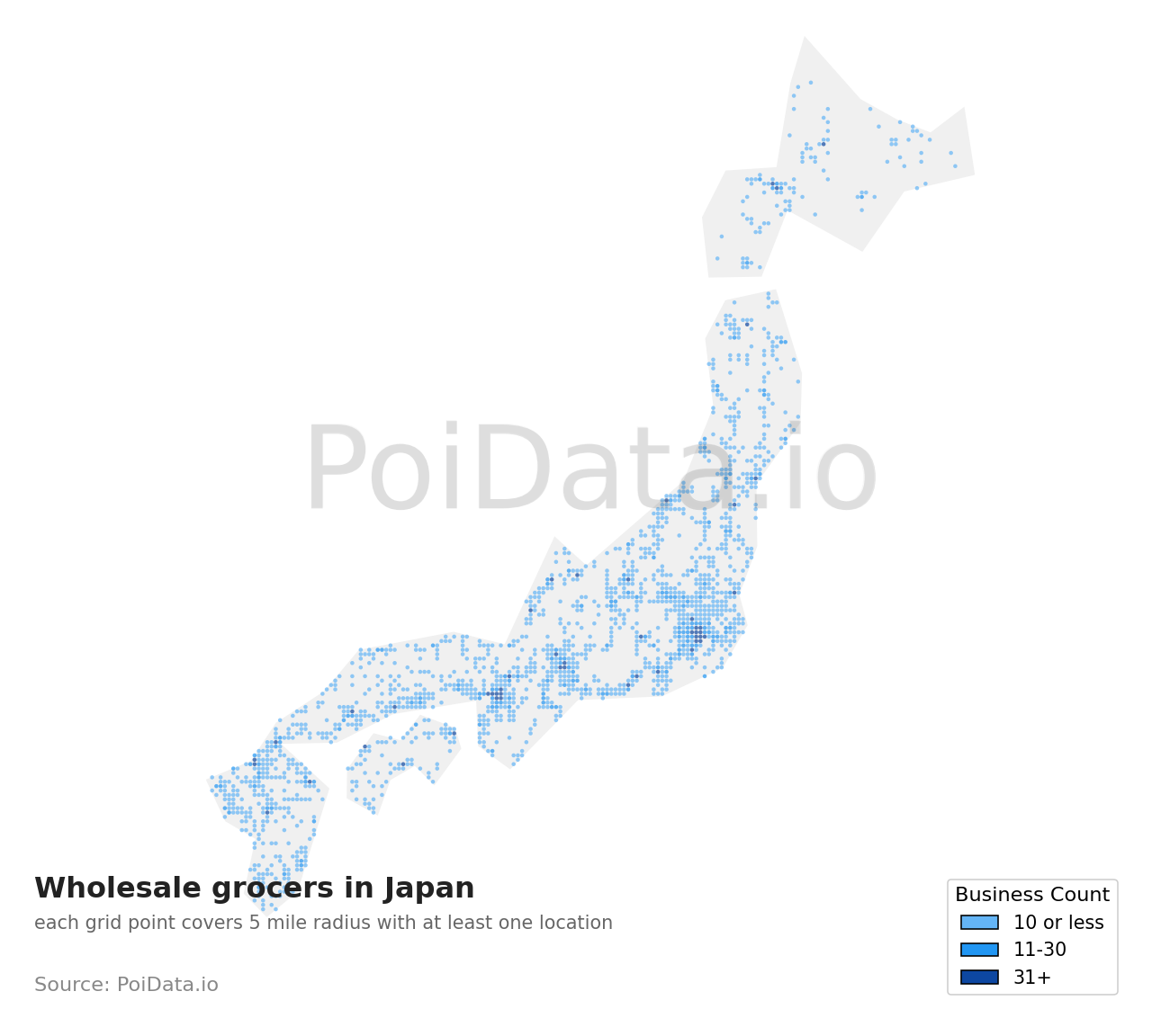 Wholesale grocer density map for Oshima District, Kagoshima, Japan