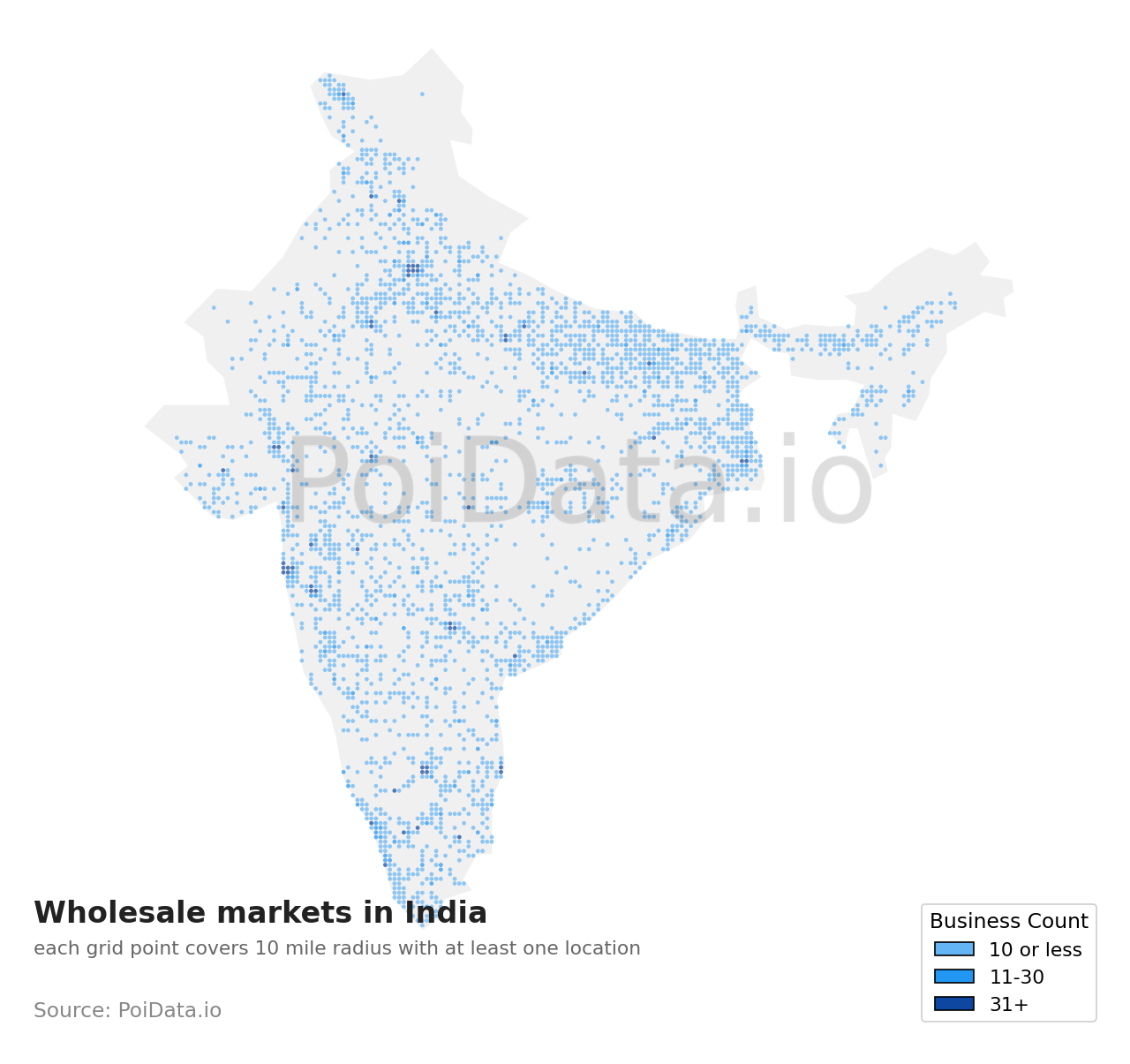 Wholesale market density map for India