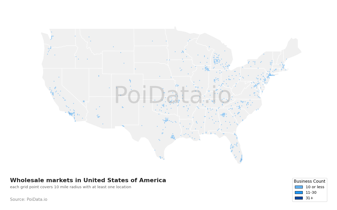 Wholesale market density map for United States