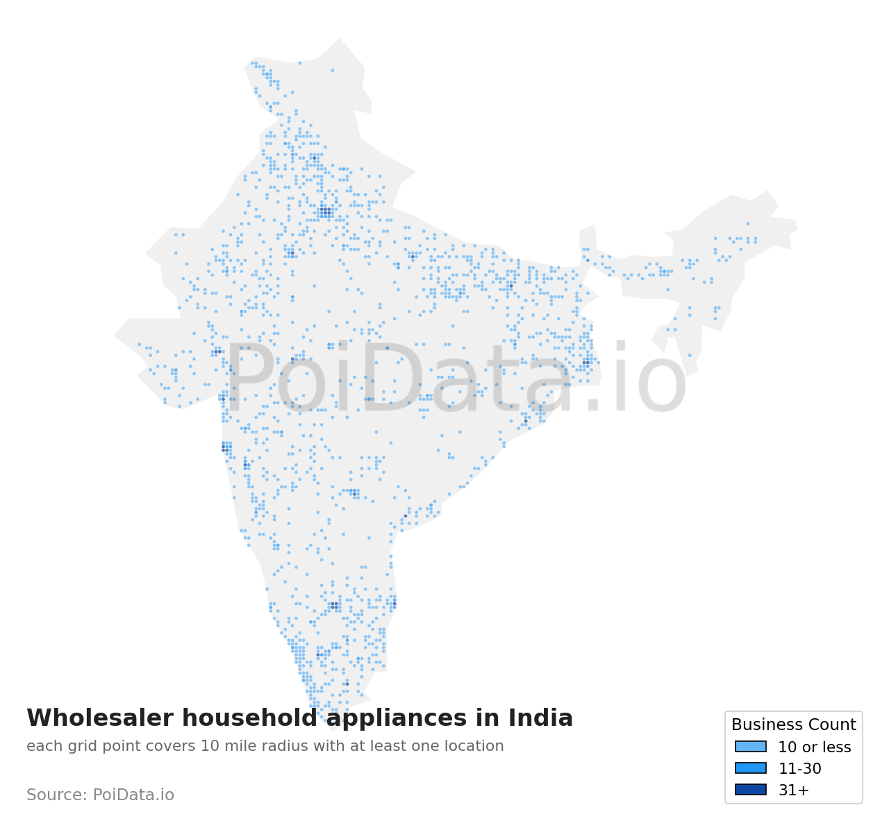 Wholesaler household appliances density map for India