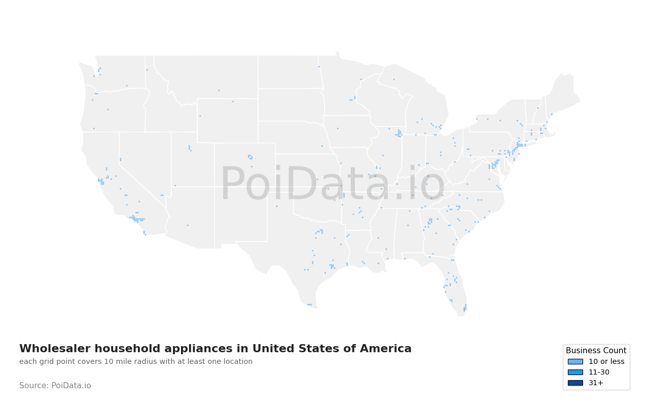 Wholesaler household appliances density map for Florida, United States