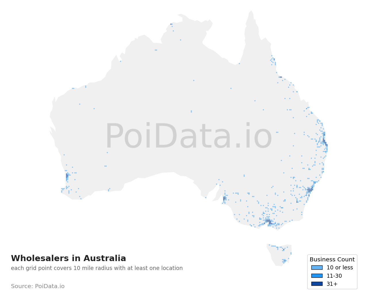 Wholesaler density map for TAS, Australia