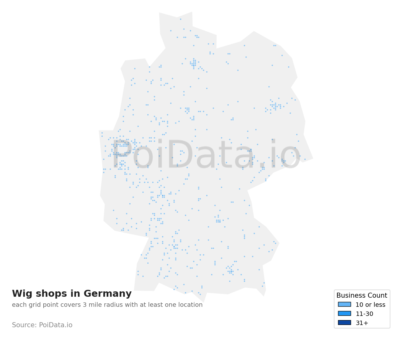 Wig shop density map for Germany