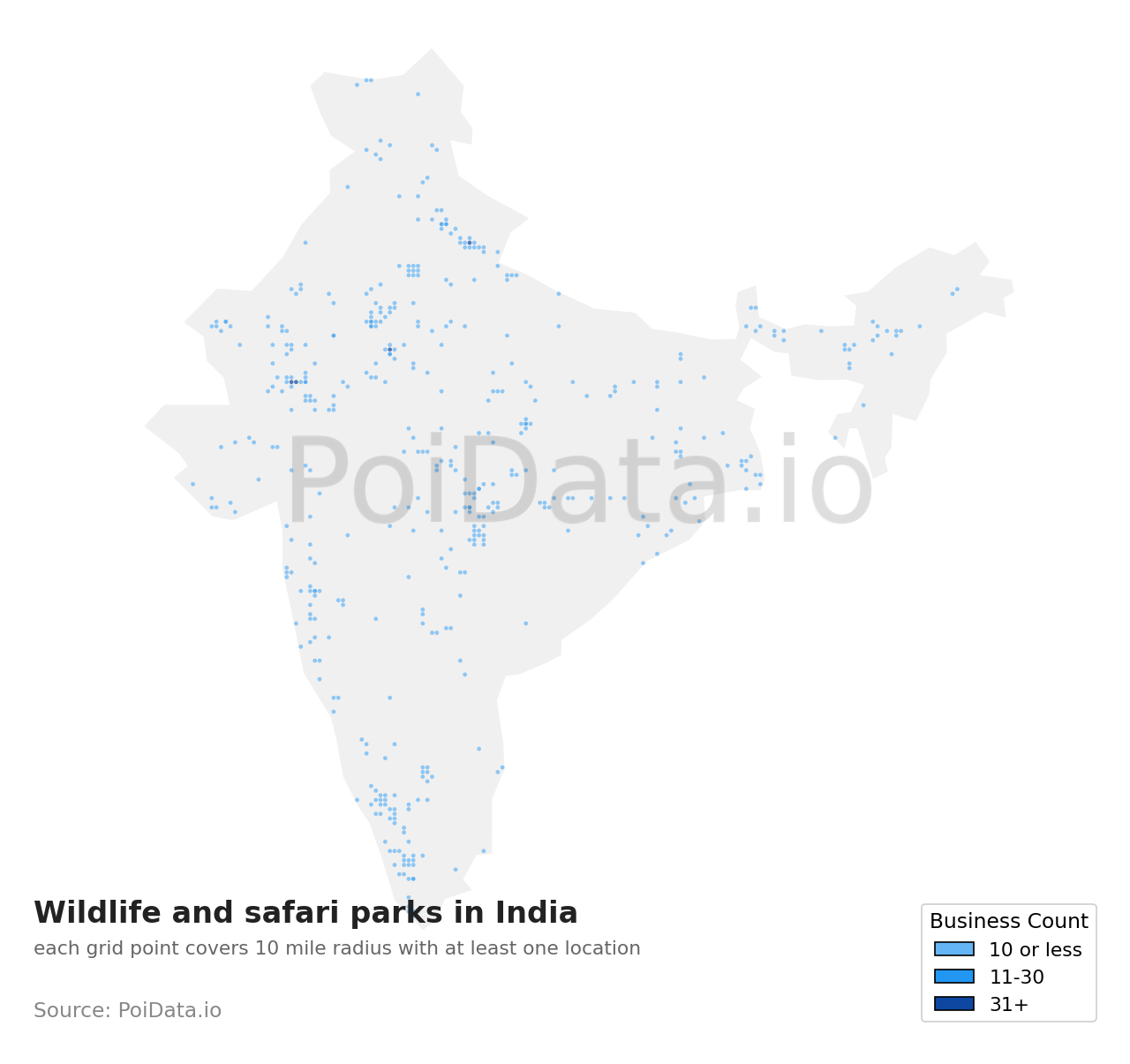 Wildlife and safari park density map for India