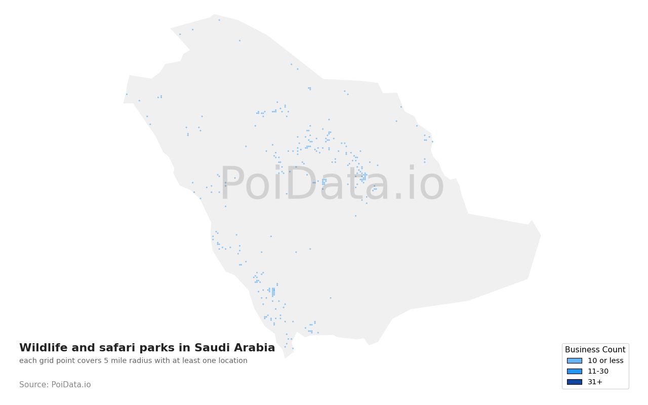 Wildlife and safari park density map for Saudi Arabia
