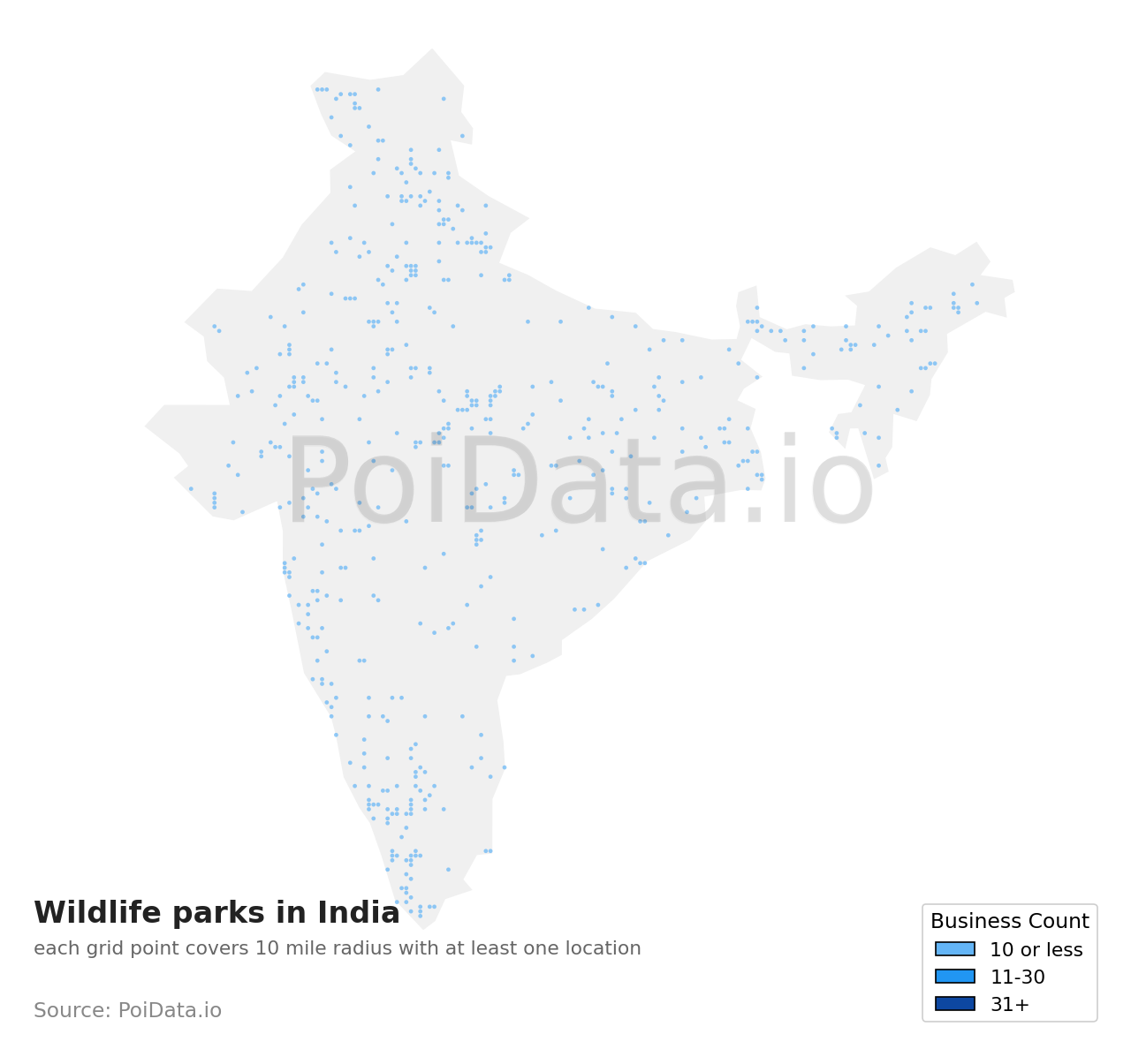 Wildlife park density map for India