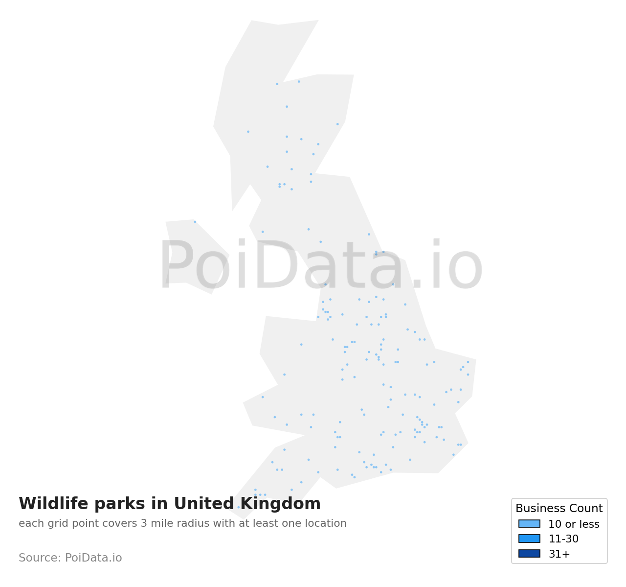 Wildlife park density map for United Kingdom