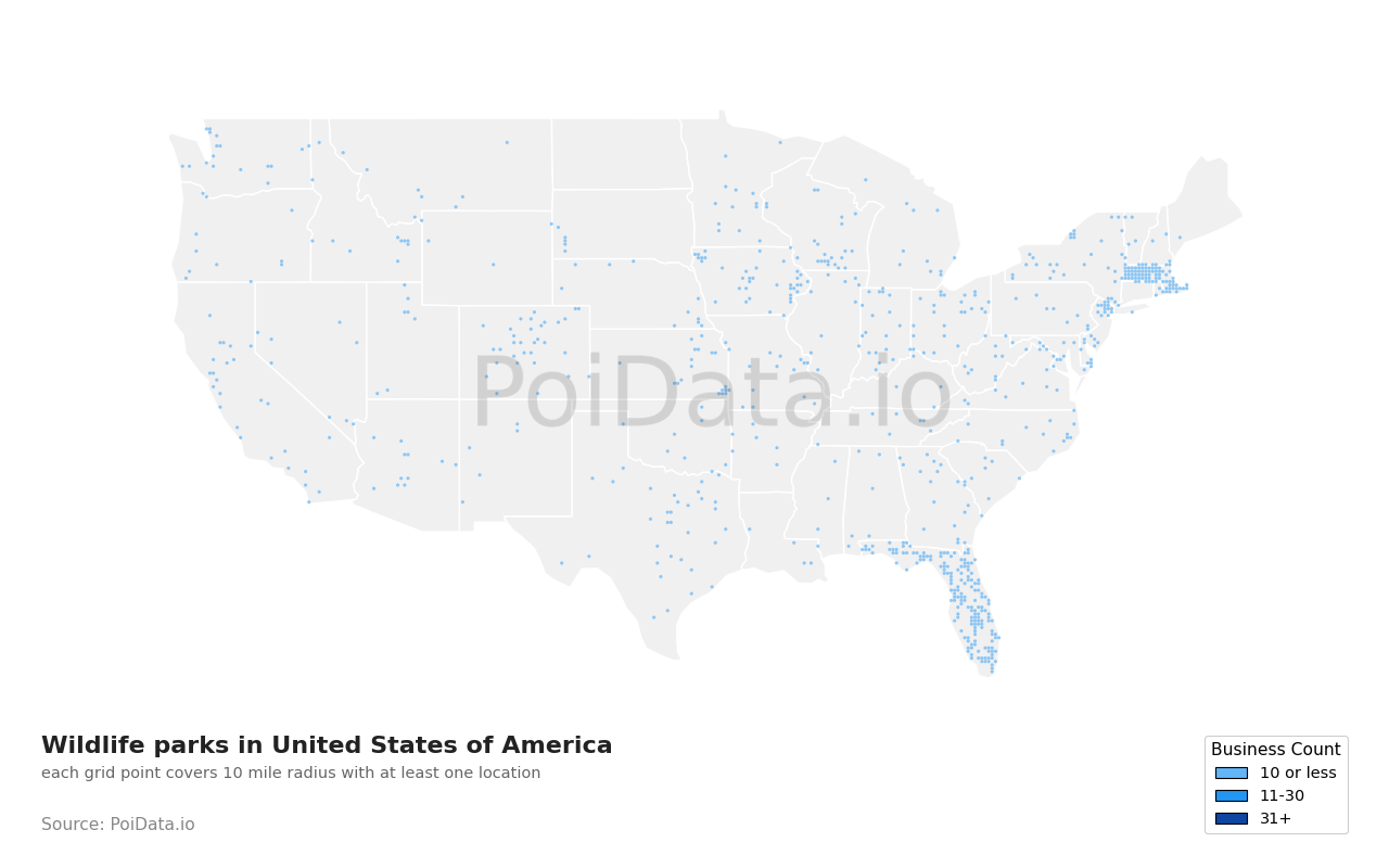 Wildlife park density map for Florida, United States