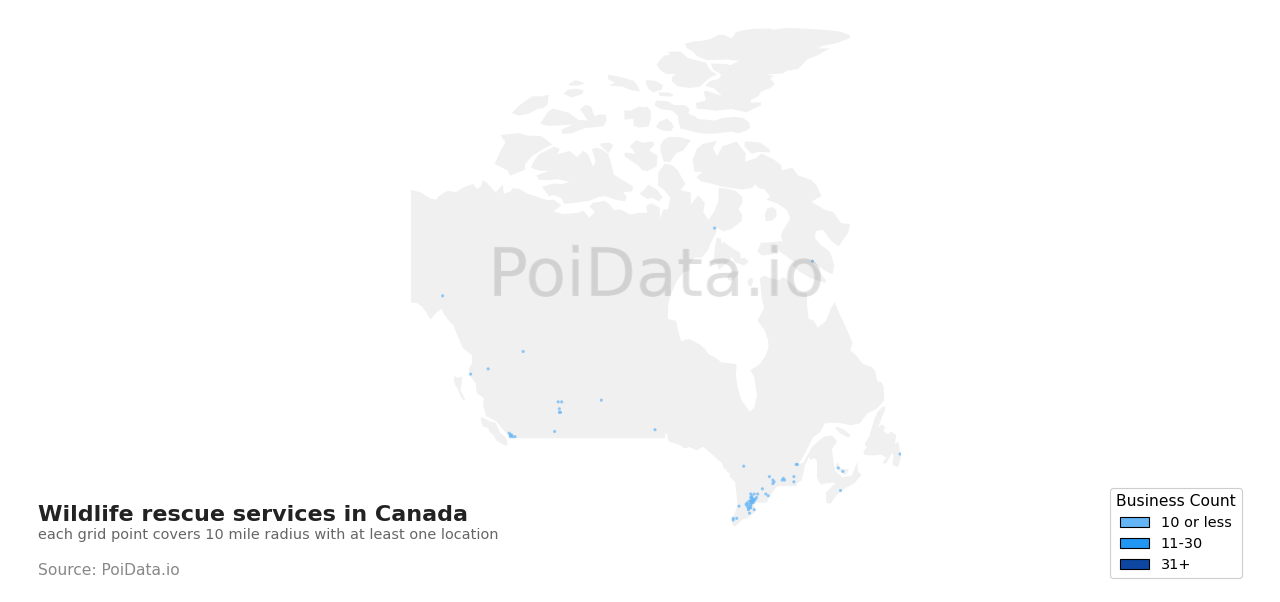 Wildlife rescue service density map for Saskatchewan, Canada
