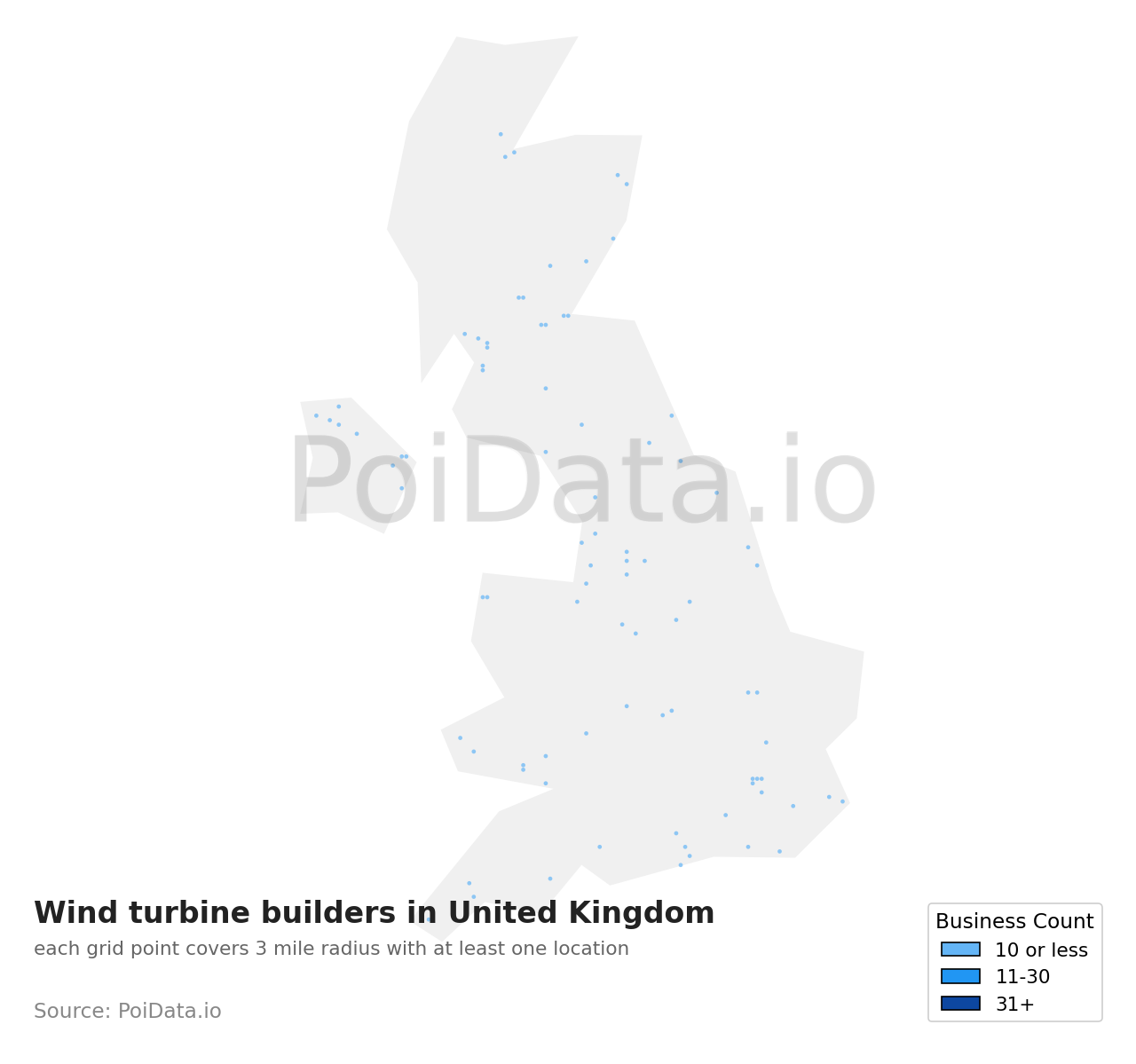 Wind turbine builder density map for United Kingdom
