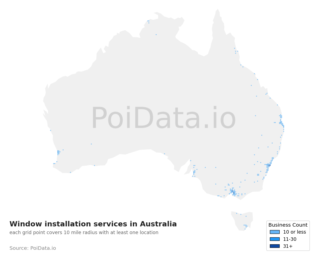Window installation service density map for NSW, Australia