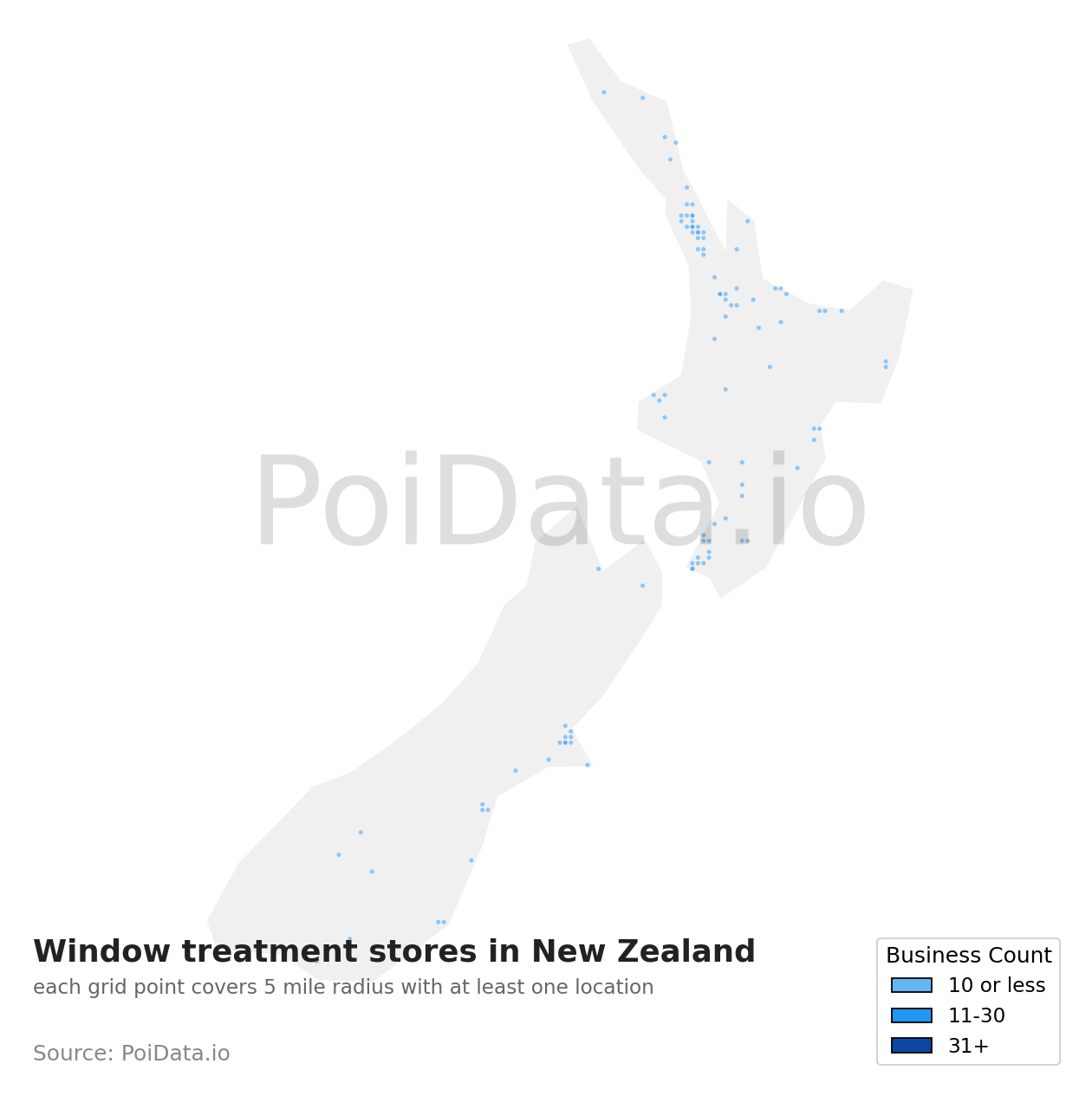Window treatment store density map for New Zealand
