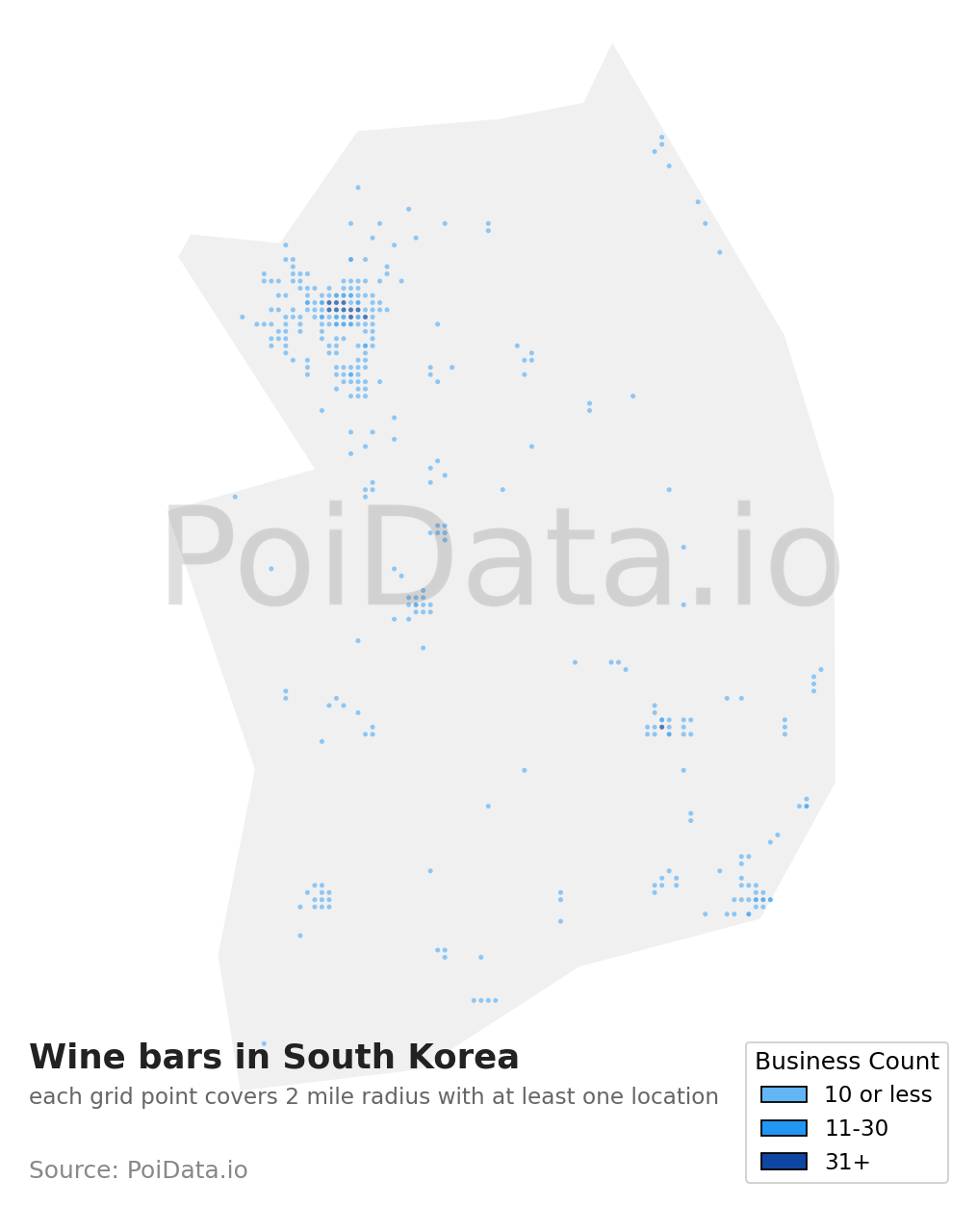 Wine bar density map for South Korea