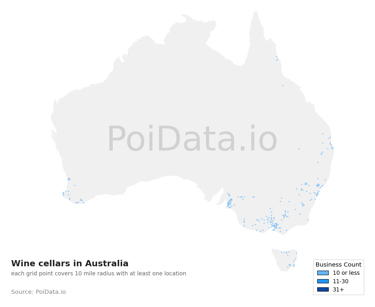 Wine cellar density map for VIC, Australia