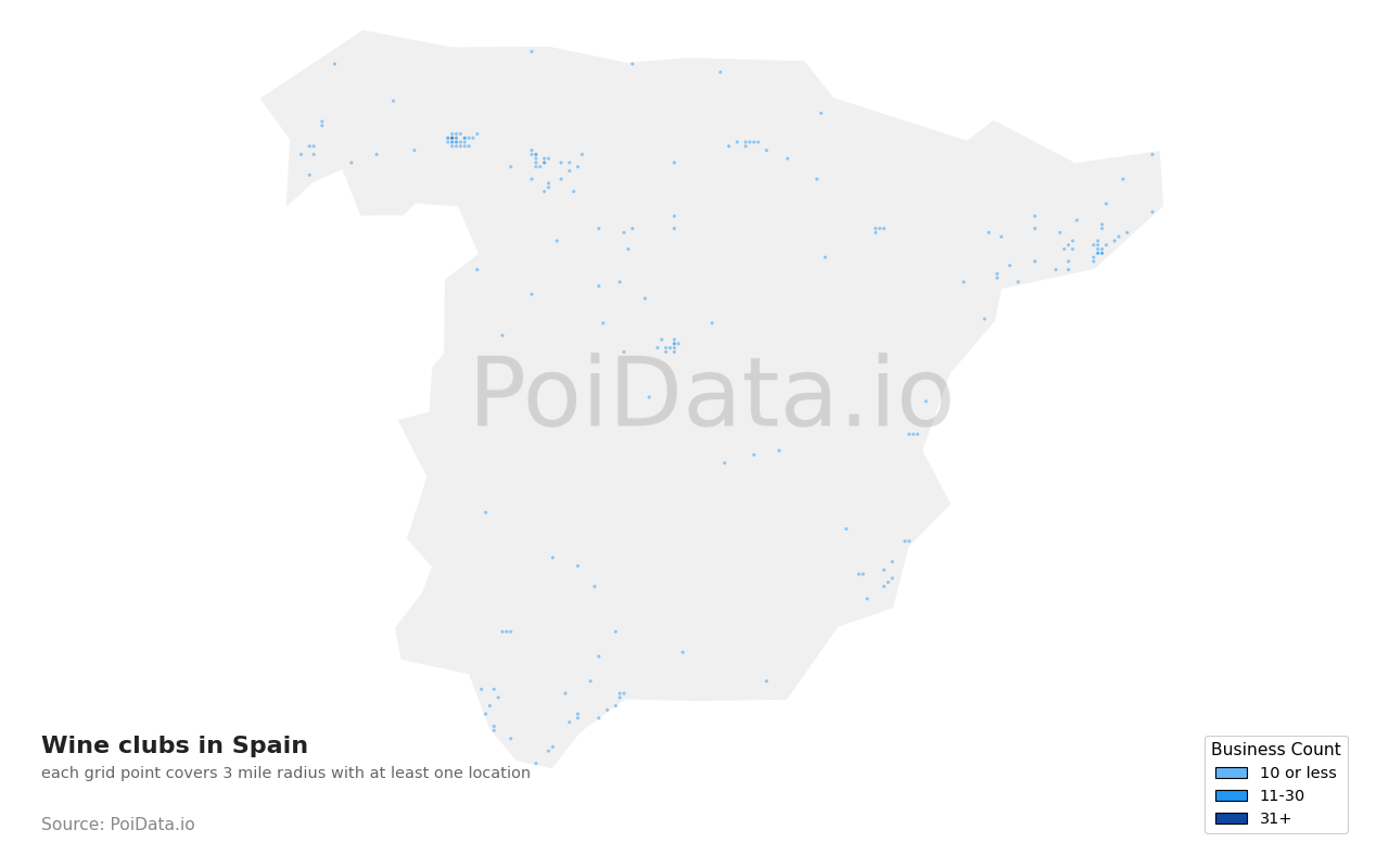 Wine club density map for Spain