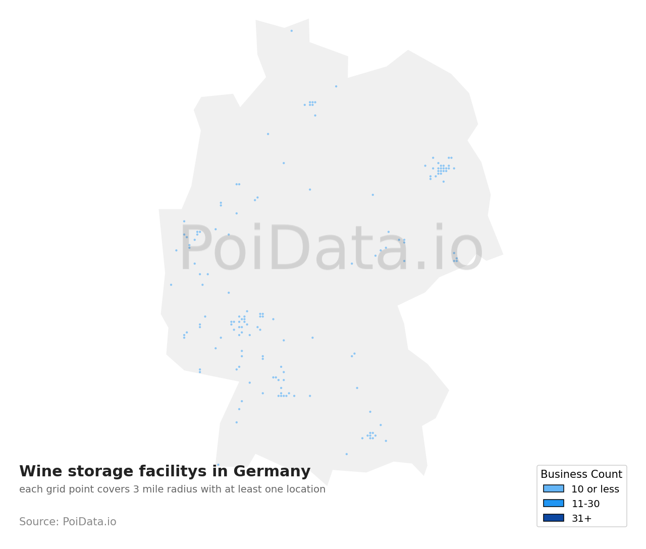 Wine storage facility density map for Germany