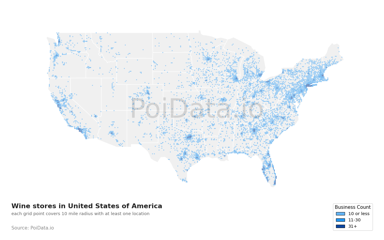 Wine store density map for Florida, United States