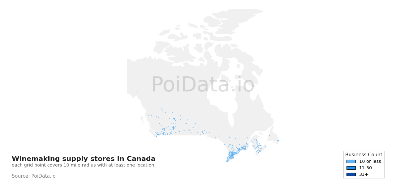 Winemaking supply store density map for Prince Edward Island, Canada