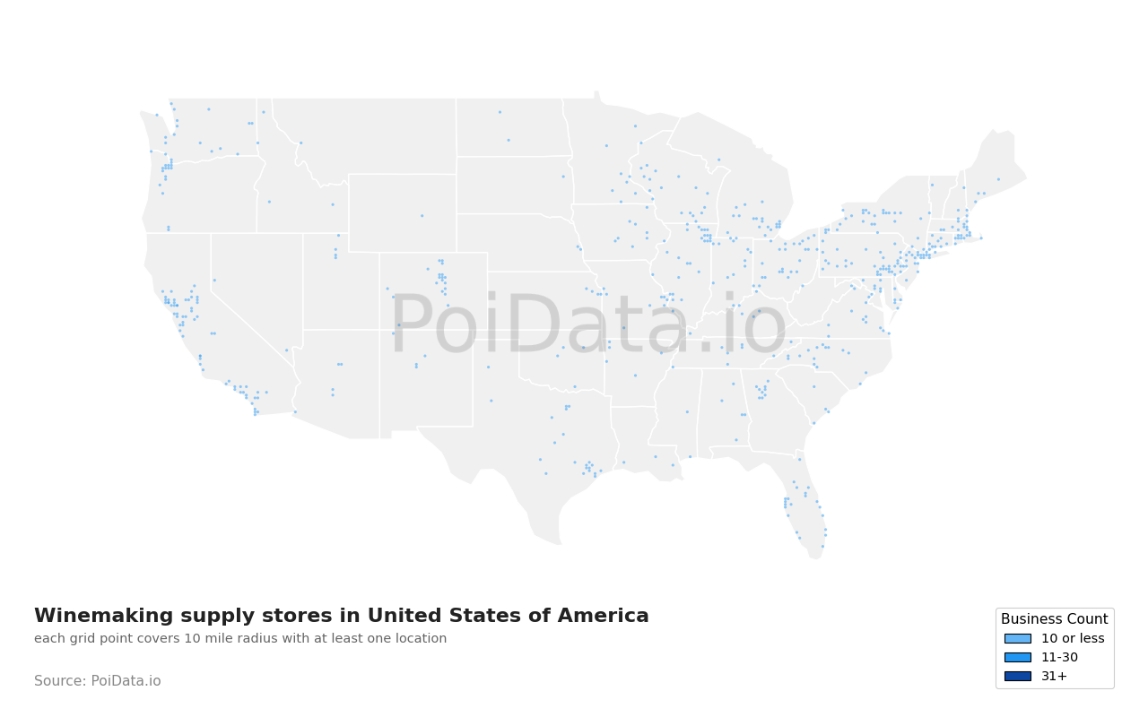 Winemaking supply store density map for Missouri, United States