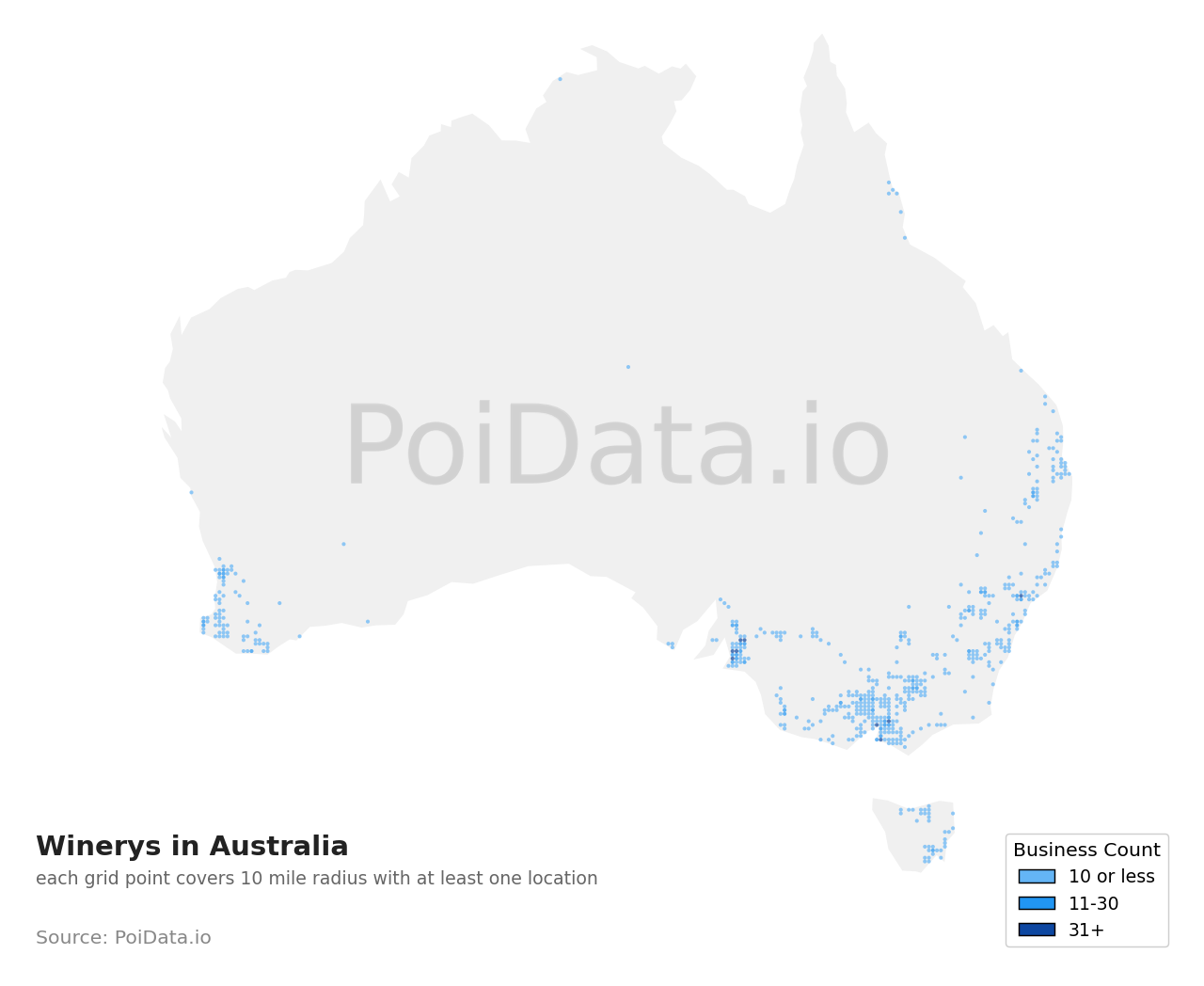 Winery density map for QLD, Australia