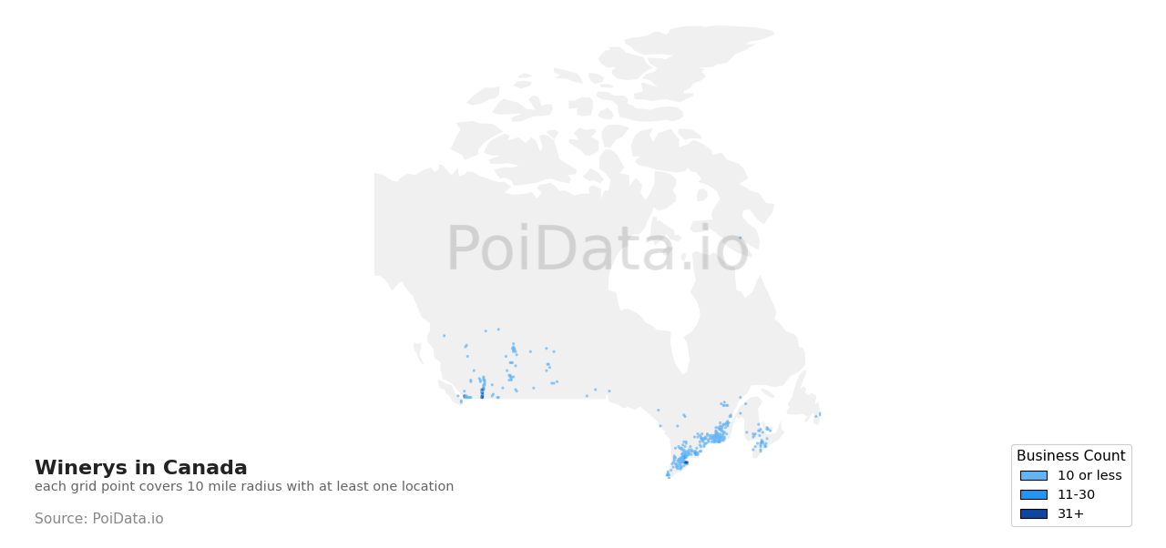 Winery density map for Canada