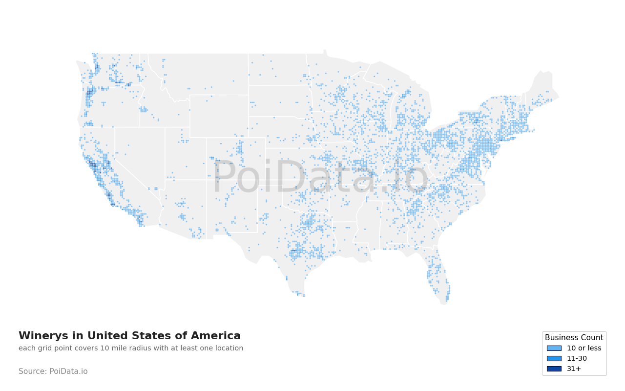 Winery density map for Florida, United States