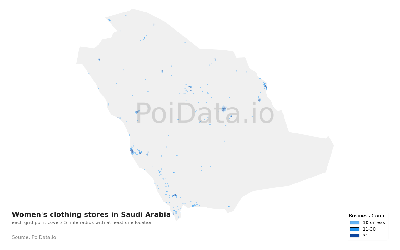 Women's clothing store density map for Saudi Arabia