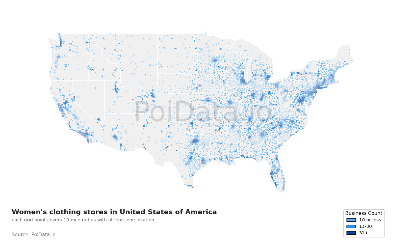 Women's clothing store density map for North Carolina, United States