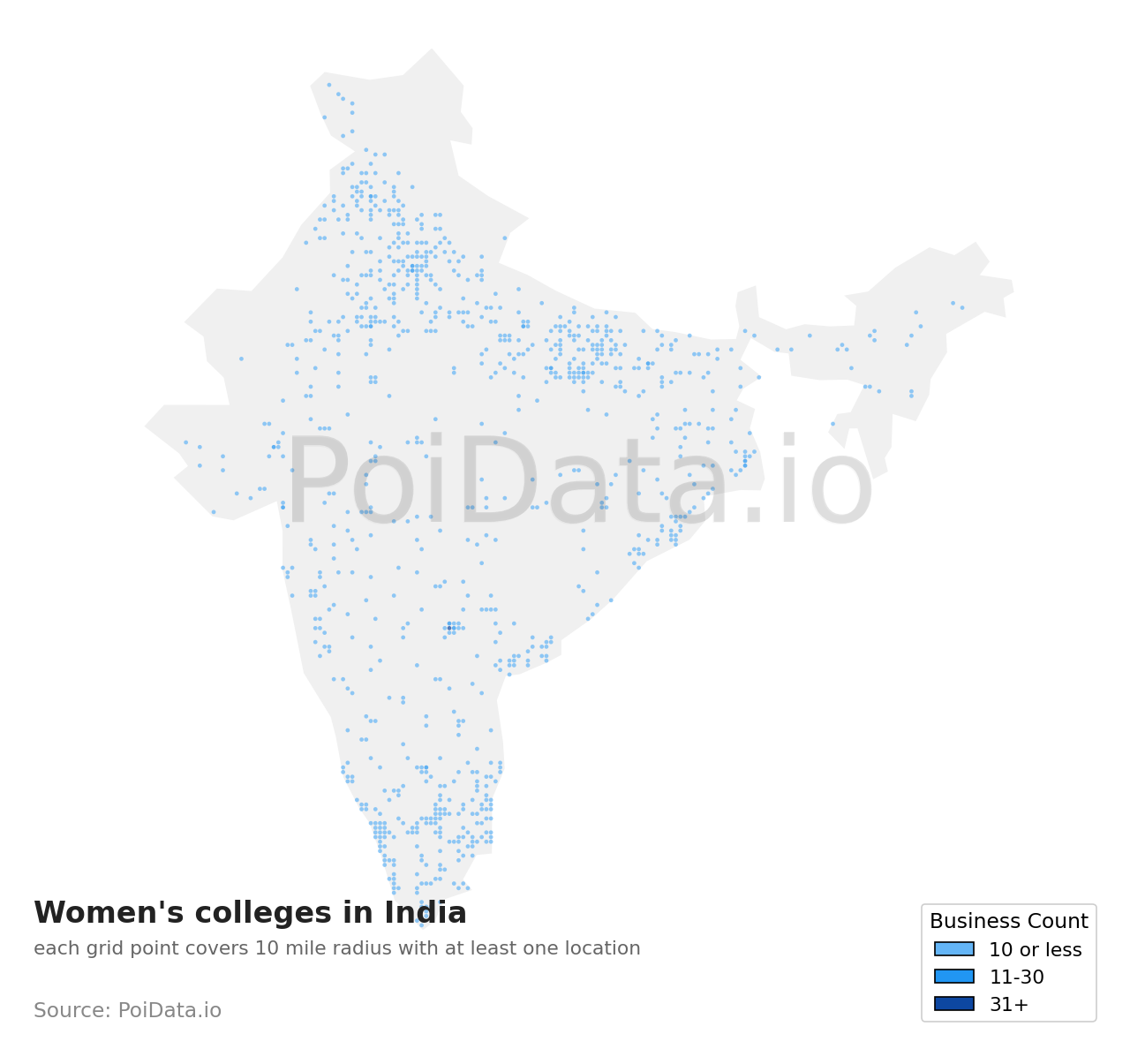 Women's college density map for India