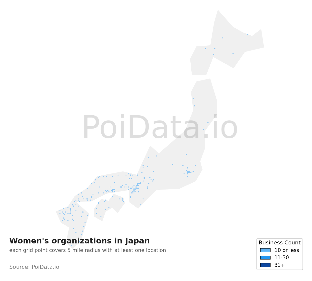 Women's organization density map for Japan
